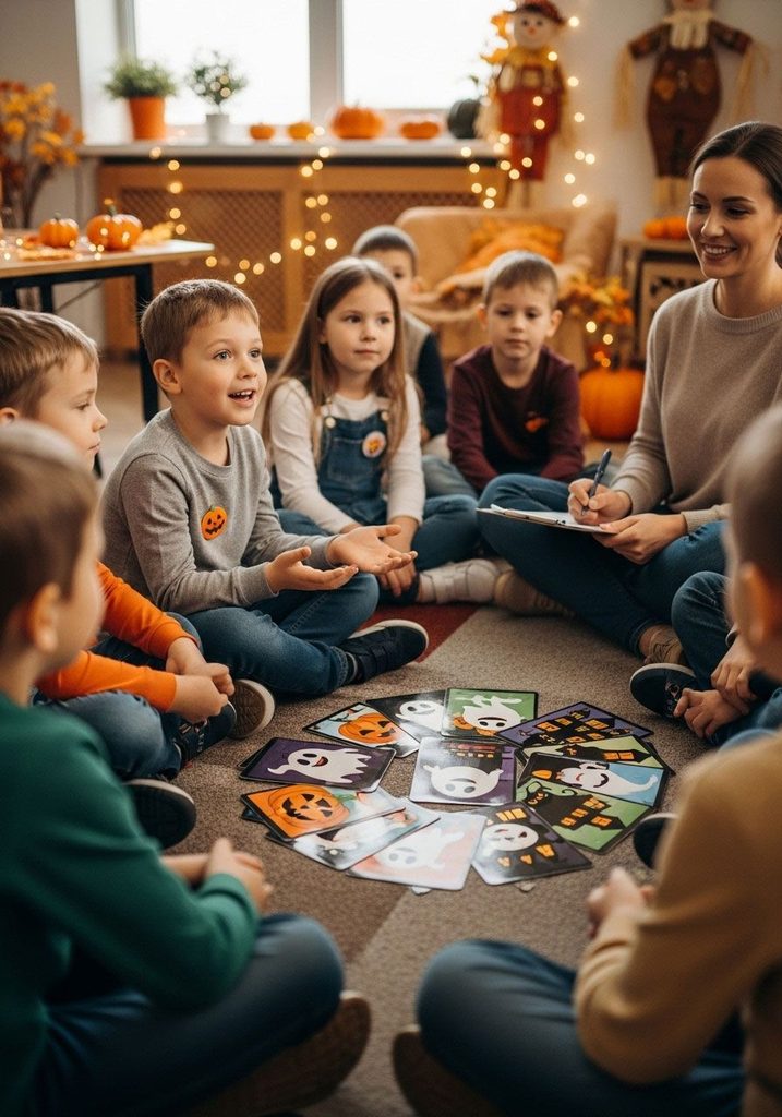 kids playing halloween trivia game