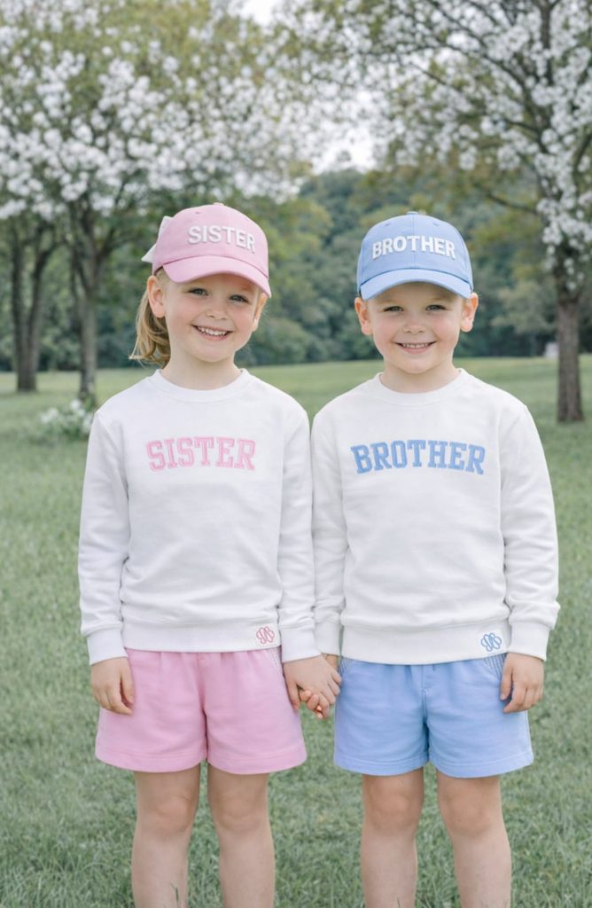 kids in matching baseball caps