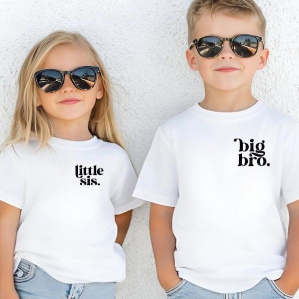 kids in matching graphic tee with a shred theme as matching outfit ideas for siblings
