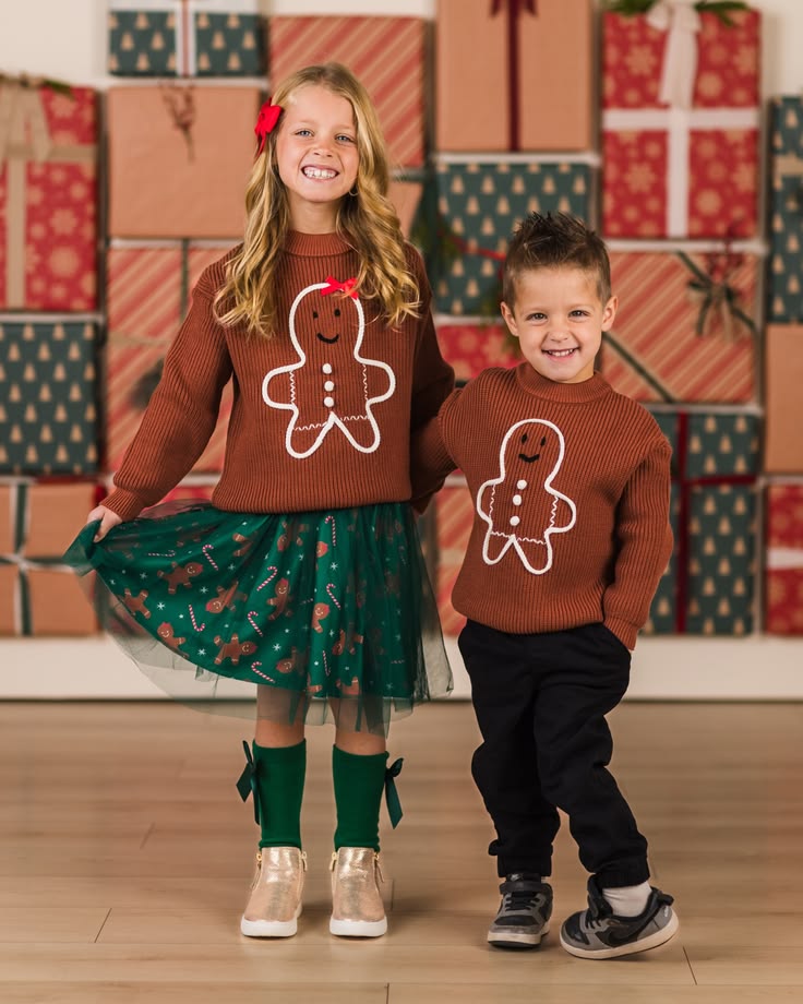 kids in matching holiday sweater