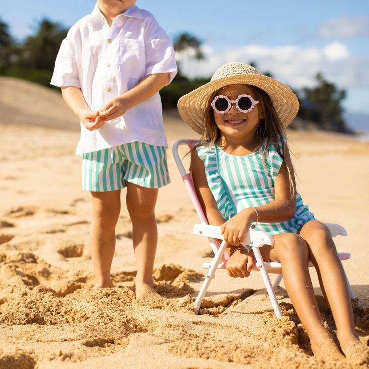 kids in matching swimwear as matching outfit ideas for siblings