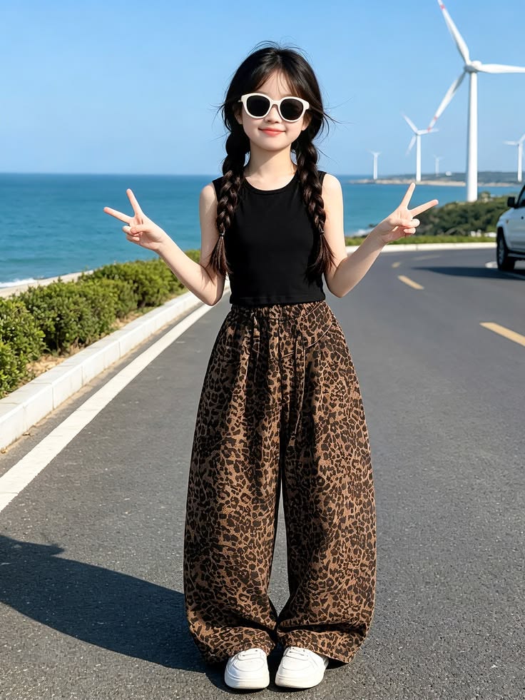 kid in pull on palazzo pant with basic top