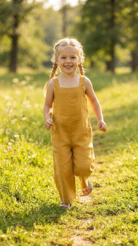 kid in simple cotton rompers