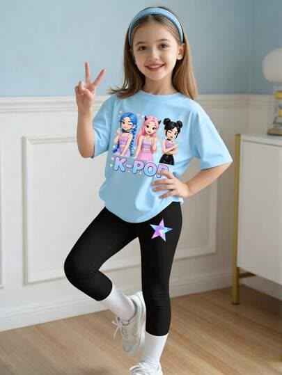 kid in stretch leggings with fitted Tee as stylish outfit ideas for active kids