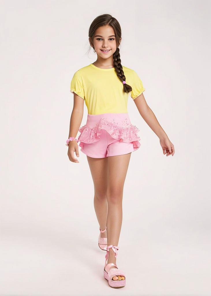 kid in waistband skirt with short underneath