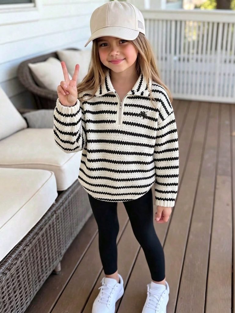 stripped long sleeve with leggings as everyday outfits for kids