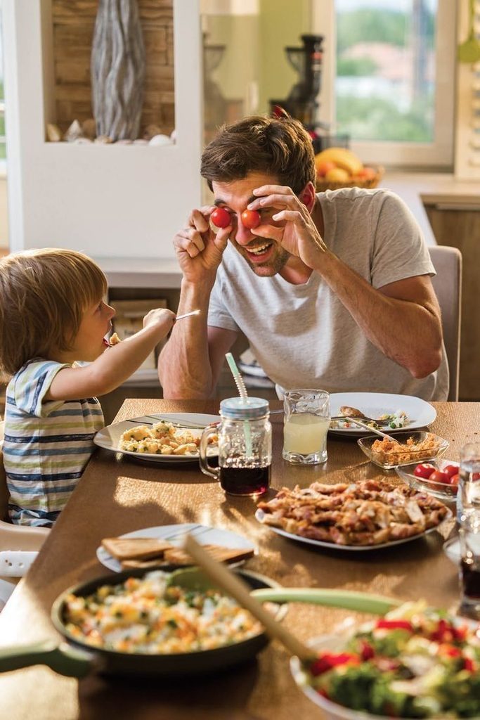 family having dinner together