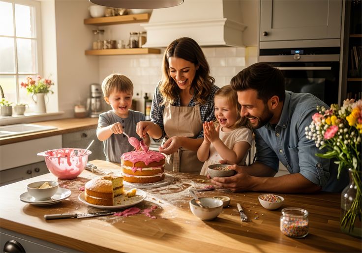 family baking together