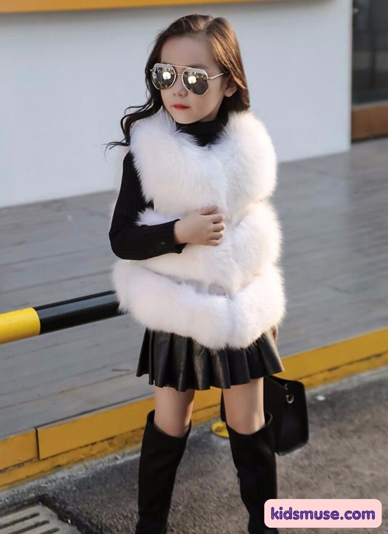 kid in faux fur vest for winter
