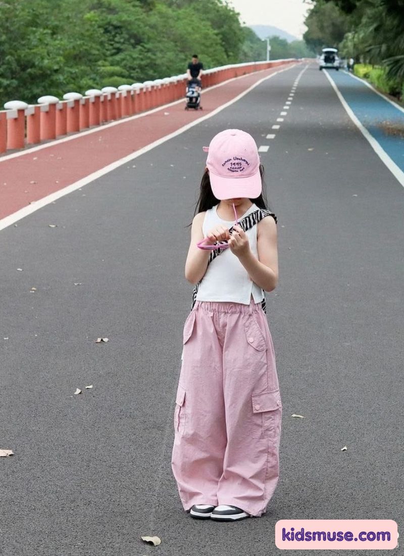 kid in cargo pant with a fitted tee