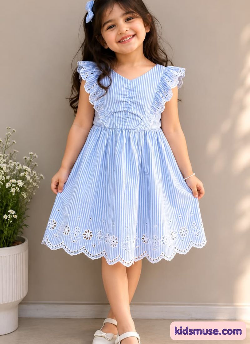 kid in gingham print gown