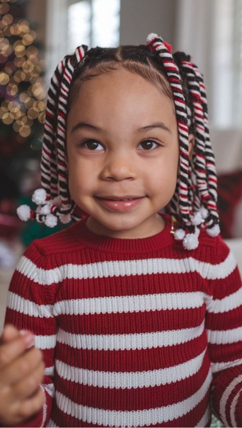 kid with candy cane twist ponytail