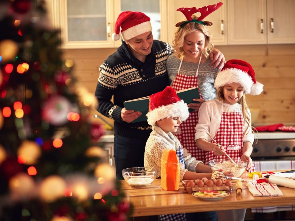 family cooking a christmas dinner