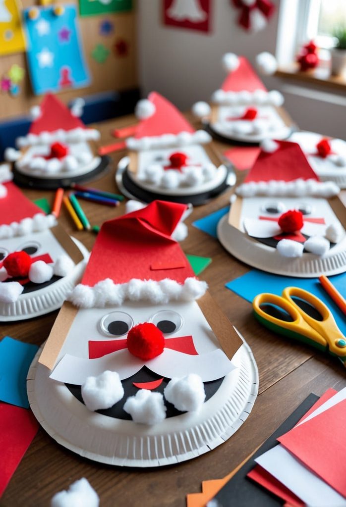crafted paper plate santa on the table