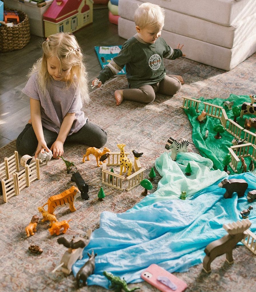 kids playing with their toys in their mini world