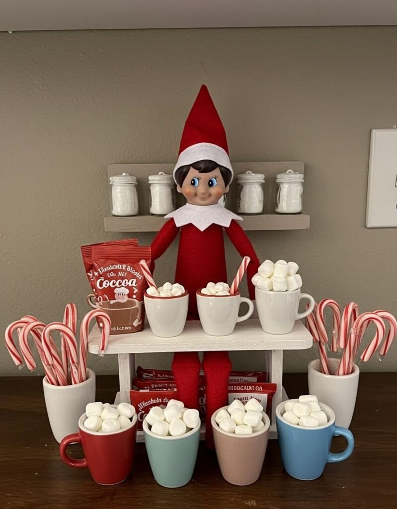 elf sets up a hot cocoa