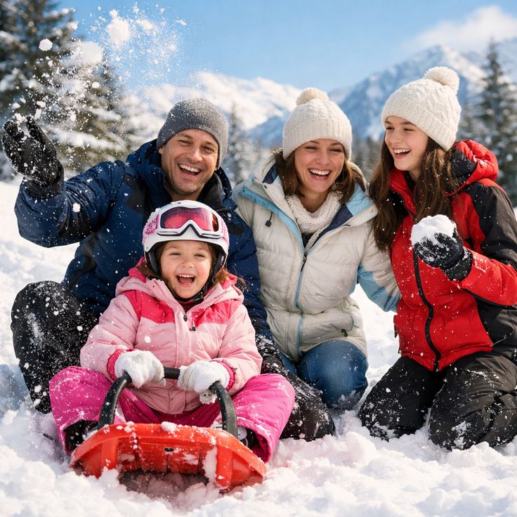 family on sledding