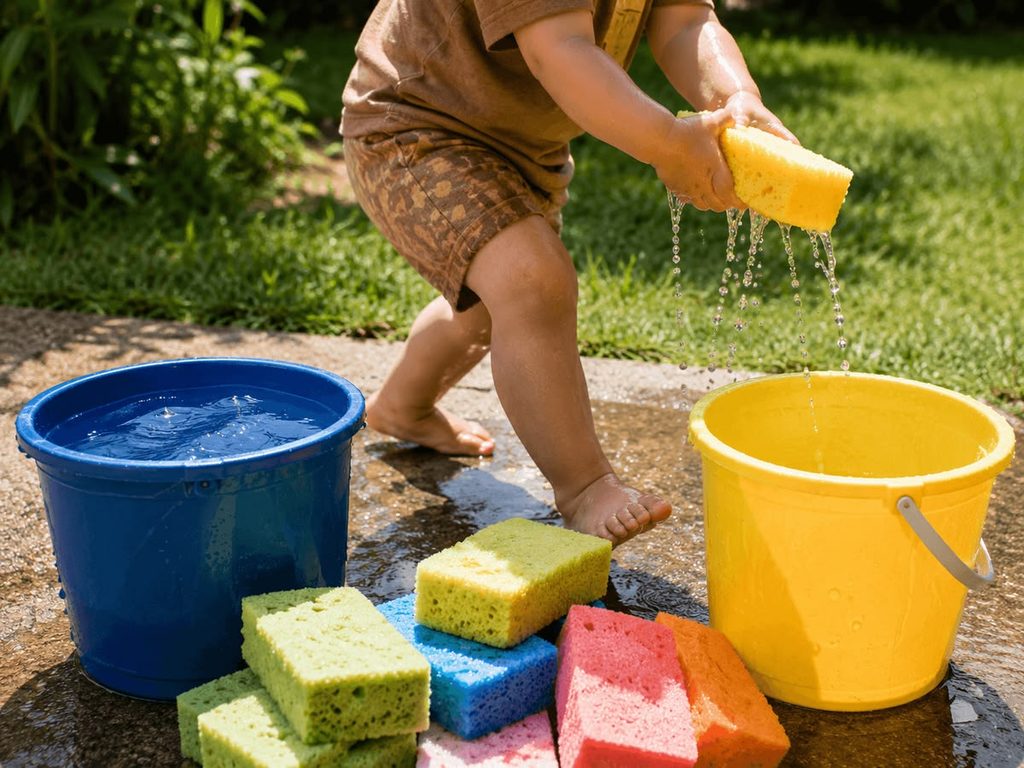a kid playing sponge toss