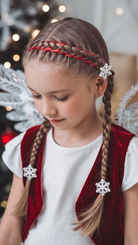 kid with rope braid headband as Christmas hairstyles for little girls
