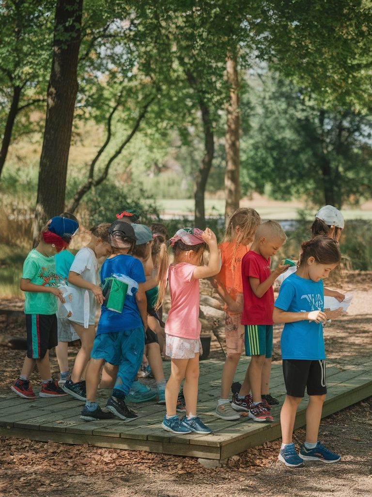 kids running backyard scavenger hunt