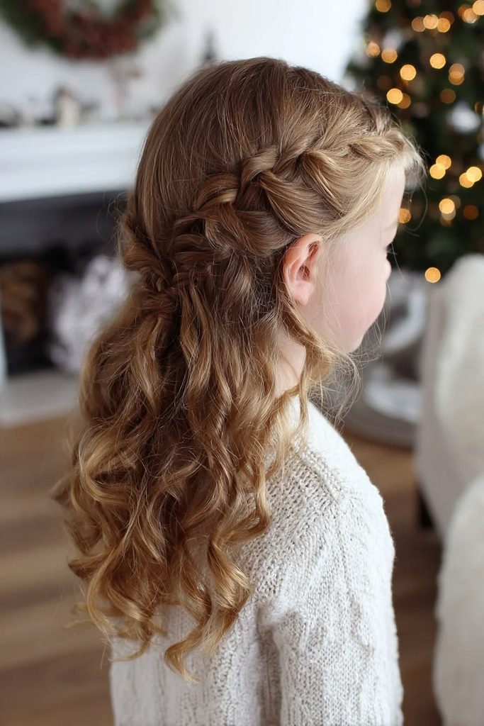 kid with waterfall braid with soft curls