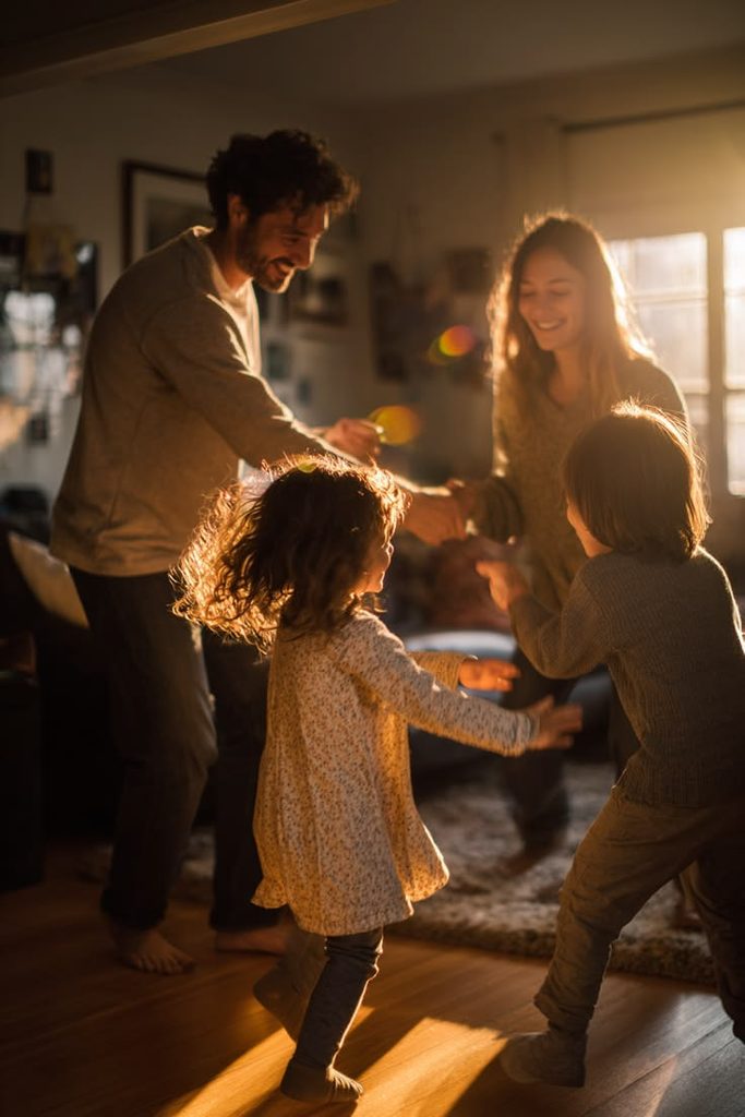 family dancing together at home
