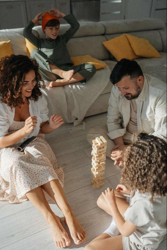 family playing game together