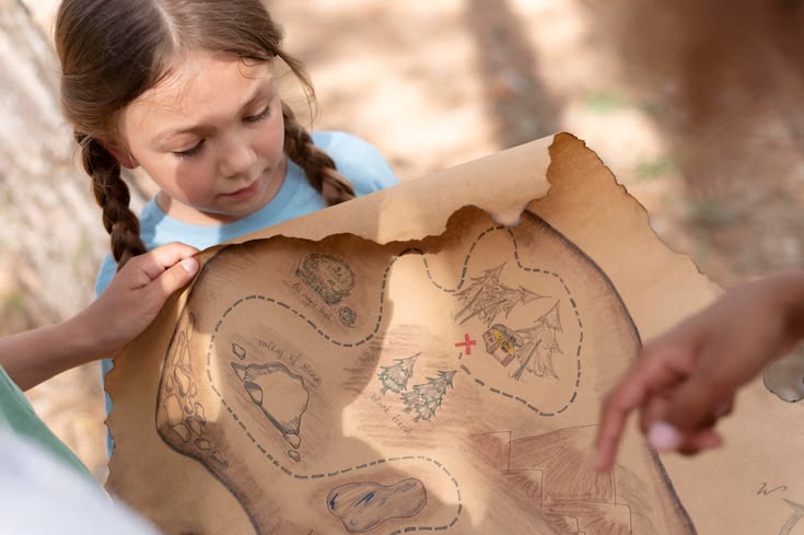 kids with home treasure map for kids